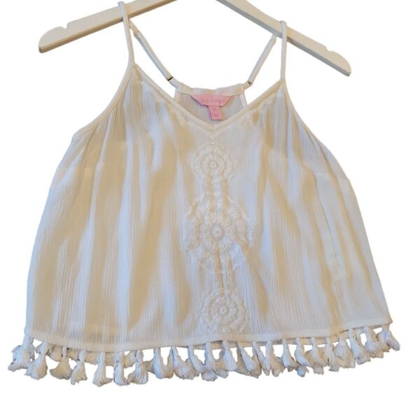 LILLY PULITZER WHITE EMBROIDERED TASSLE CROP TOP SLEEVELESS TOP RESORT XS - Picture 5 of 14